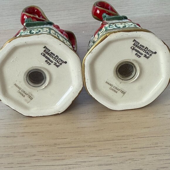 Fitz & Floyd Christmas Bells Salt & Pepper Shakers Handcrafted Ceramic Set Of Tw - Picture 6 of 7